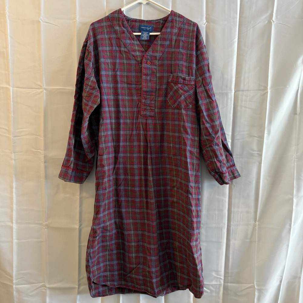 Towncraft Night Shirt Long Gown Red Tartan Plaid S/M Pajamas Modest Grandma